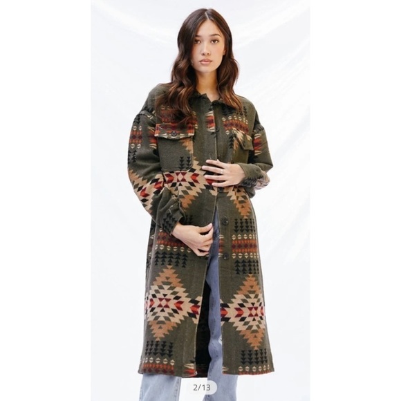 Driftwood Coat Rowan Jacket Long Aztec Western Teepee Boho Green Small - Picture 14 of 14
